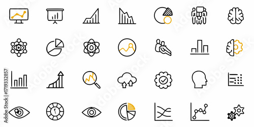 Dynamic data visualization icons represent business growth, analysis, and innovation for modern digital projects and presentations