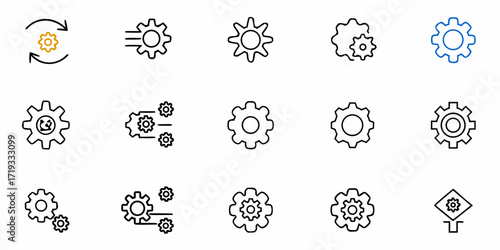 Dynamic gear icons representing innovation, process, and mechanical systems for modern industry and technology concepts