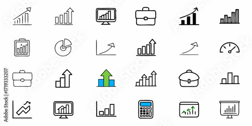 Dynamic business growth charts and icons showcasing financial success and professional development, perfect for reports and presentations.