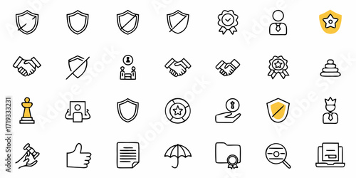 Modern business icons representing security, success, and partnership, perfect for presentations and branding