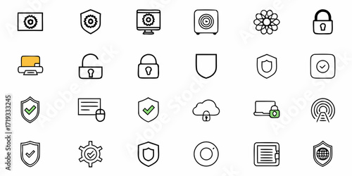 Secure digital icons representing data protection, cybersecurity, and network access for modern business applications and technology concepts