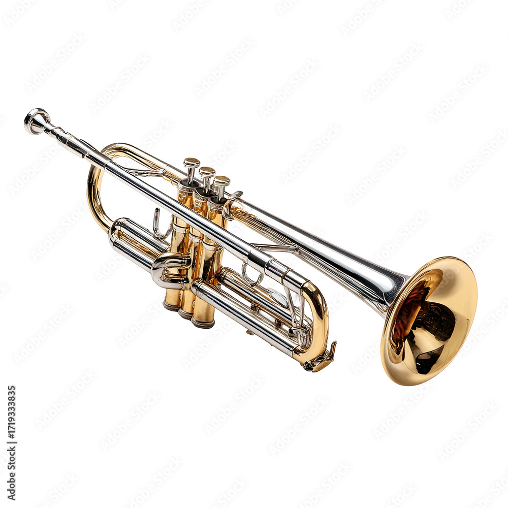 Obraz premium Shiny trumpet, brass and silver, musical instrument