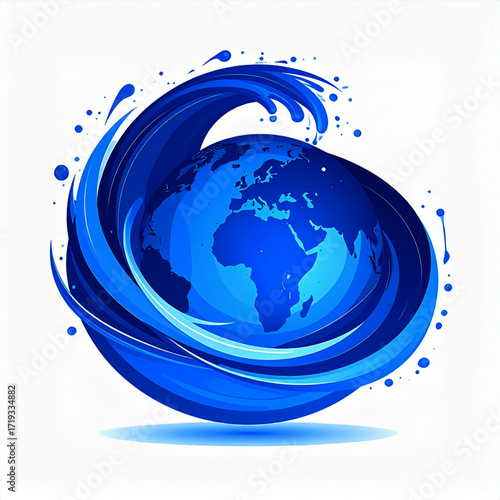 Abstract Blue Earth Graphic with Swirling Water Design