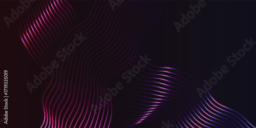 Abstract design with flowing, wavy lines of vibrant purple and pink hues.