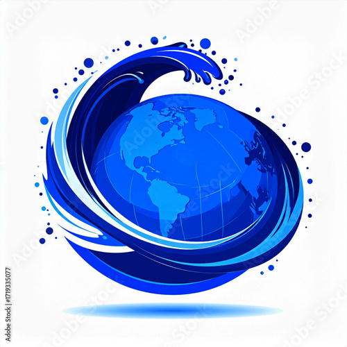 Abstract Blue Earth Globe Surrounded by Watery Swirls