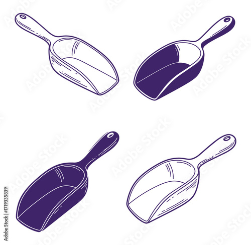 Vector illustration of four hand drawn scoops isolated on a white background