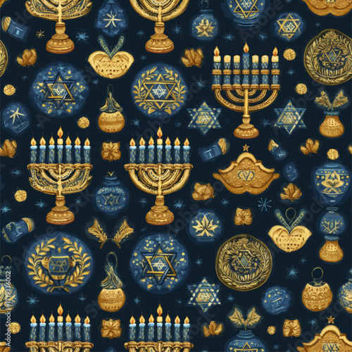 Hanukkah Seamless Print with Traditional Icons