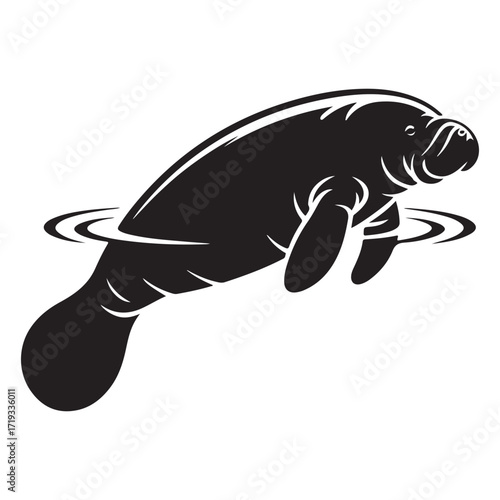 manatee floating gently in water silhouette