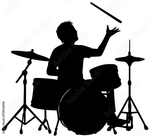 Drummer Throwing Drumstick Silhouette | Rock Band Percussion Vector