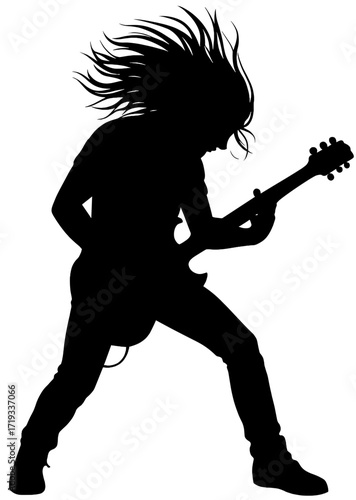 Rock Guitarist Silhouette Vector | Electric Guitar Heavy Metal Performance Artwork