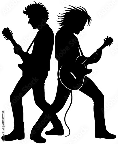 Rock Guitarists Silhouette Vector | Electric Guitar Band Performance Artwork