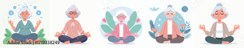 vector image of a grandmother meditating
