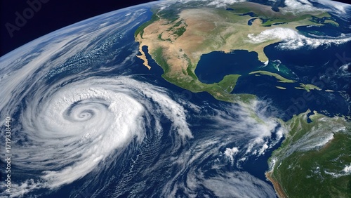 Satellite view reveals dynamic cloud patterns over North America and surrounding oceans in early autumn months