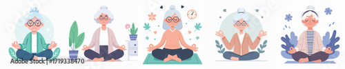 vector image of a grandmother meditating