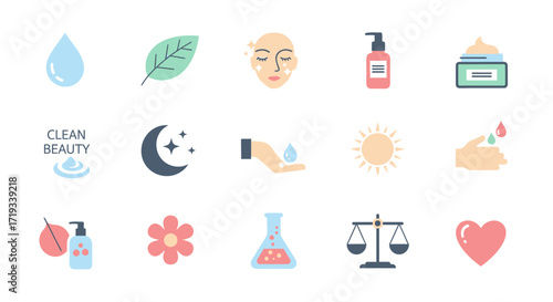 Collection of Skincare and Beauty Icons for Natural and Clean Beauty Products.