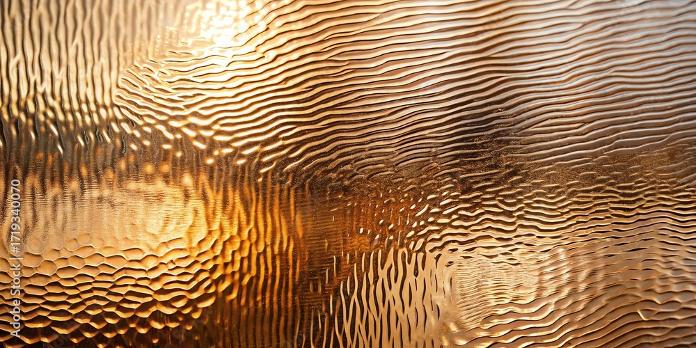 Obraz premium Abstract textured golden wavy pattern background with blurred light reflections
