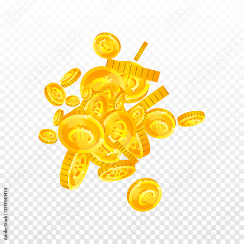 European Union Euro coins falling. Scattered gold