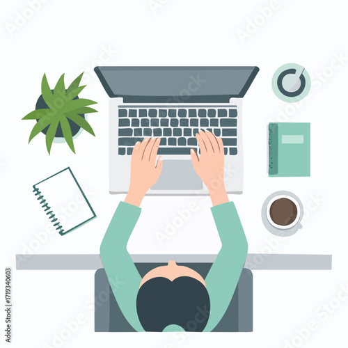 Person Working on Laptop at Desk – Flat Vector Design