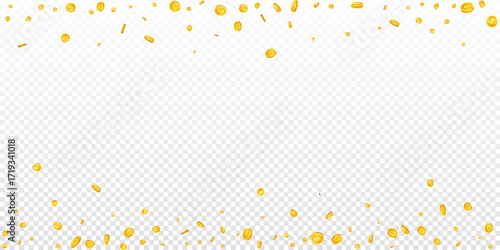 American dollar coins falling. Scattered gold USD