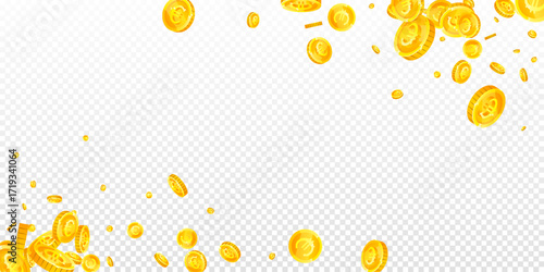 European Union Euro coins falling. Scattered gold