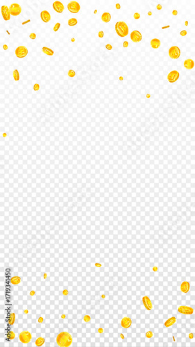 Korean won coins falling. Scattered gold WON