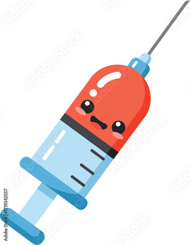 Cartoon Style Cute Syringe With Smiling Face Medical Illustration