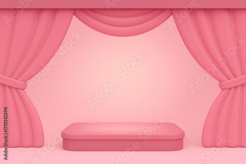 Cute Pastel Stage with Curtains Background