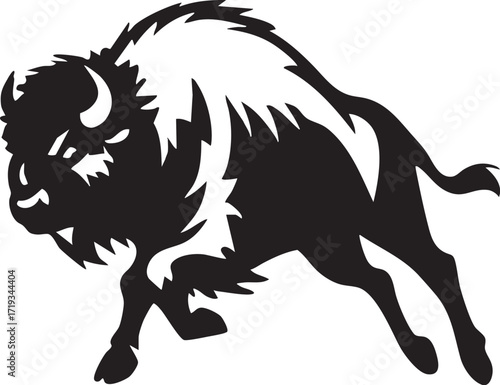 Charging bison silhouette, bold shape, strong motion
