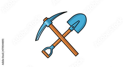 crossed pickaxe and shovel tools.