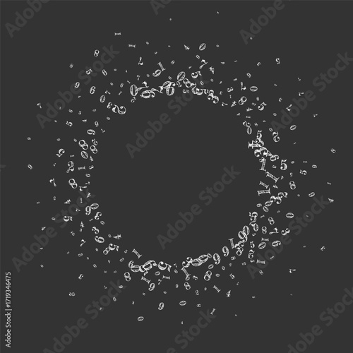 Scattered numbers. White chalk digits flying