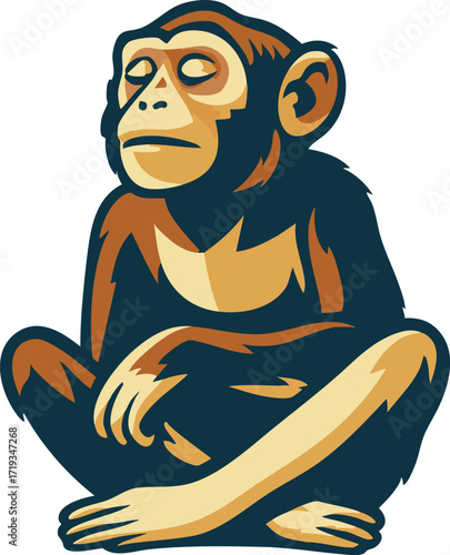 Meditative chimp art, calm pose, wisdom