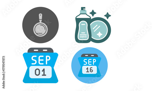 Cleaning Schedule Icons September 1st & 16th - Dishwashing and Mirror Cleaning