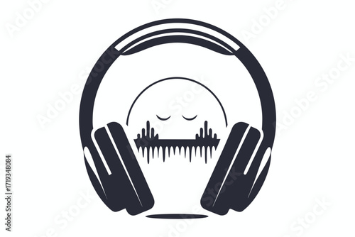Isolated Headphone Icon With Soundwave and Sleepy Eyes On White Background