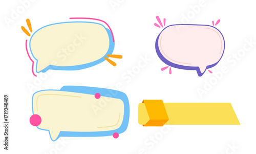 Four colorful speech bubbles and a banner, suitable for text or design elements, isolated on white.
