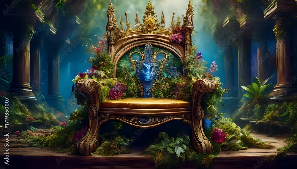 Fototapeta premium Surrealist Aesthetics: An Empty Throne with Flowers