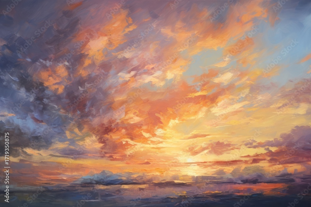 Fototapeta premium Sunset painting landscape outdoors.