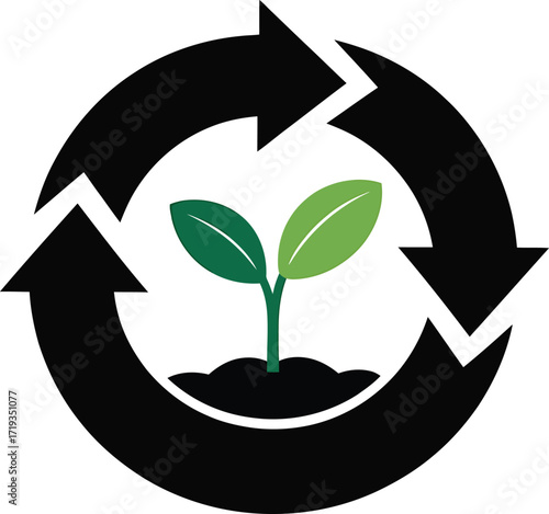 Circular Arrows with Plant Symbolizing Sustainable Development and Environmental Conservation