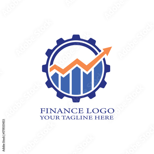 Finance Logo with Gear, Bar Chart, and Upward Arrow for Business and Industry