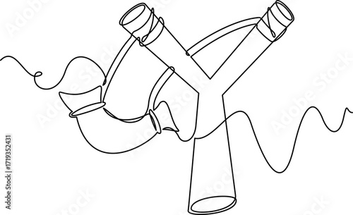 one line art Slingshot  vector illustration. line art, one continuous line, simple, hand drawn and sketch style. for icons, symbols, signs or logos. PNG
