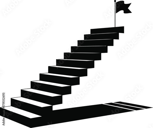 Stairway to Success with Flag at the Top Symbolizing Achievement on Transparent Background Vector