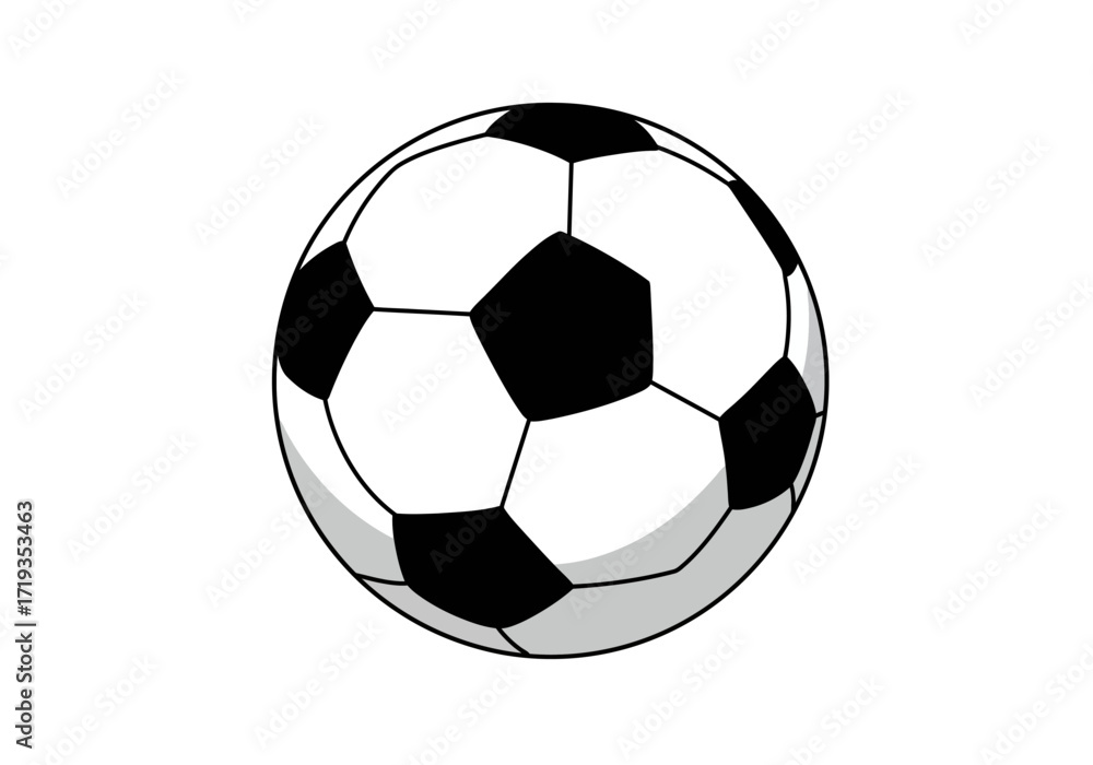 Fototapeta premium A black and white soccer ball with hexagonal pentagonal patterns casting a slight shadow