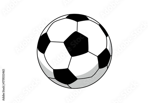 A black and white soccer ball with hexagonal  pentagonal patterns casting a slight shadow
