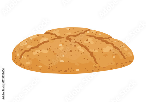 A cartoon image of a freshly baked round brown bread roll with cut markings