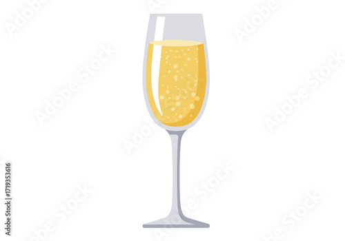 A champagne flute filled with bubbly yellow liquid