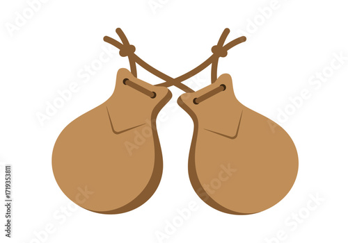 A pair of brown castanets tied together with string
