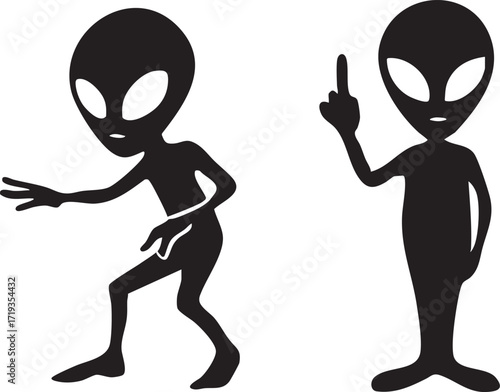 Alien silhouettes with large eyes in active poses