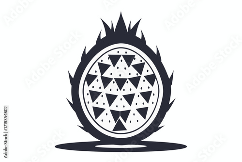 Isolated Stylized Dragon Fruit with Geometric Pattern on White Background