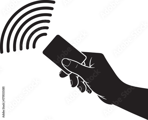 Access Control System with Hand Holding Keycard and Wireless Signal on Transparent Background Vector