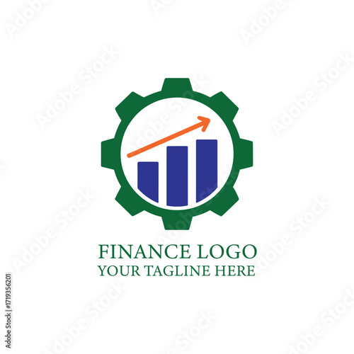 Finance Logo with Gear, Bar Chart, and Upward Arrow for Economic Growth