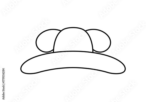 Simple blackandwhite line drawing hat with roundedged brim and two round extensions